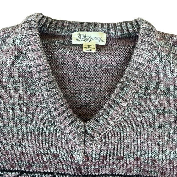 VTG Alexxus Exclusive Knit Grandpa Sweater Purple Geometric Fair Isle XL Taiwan - Picture 8 of 11